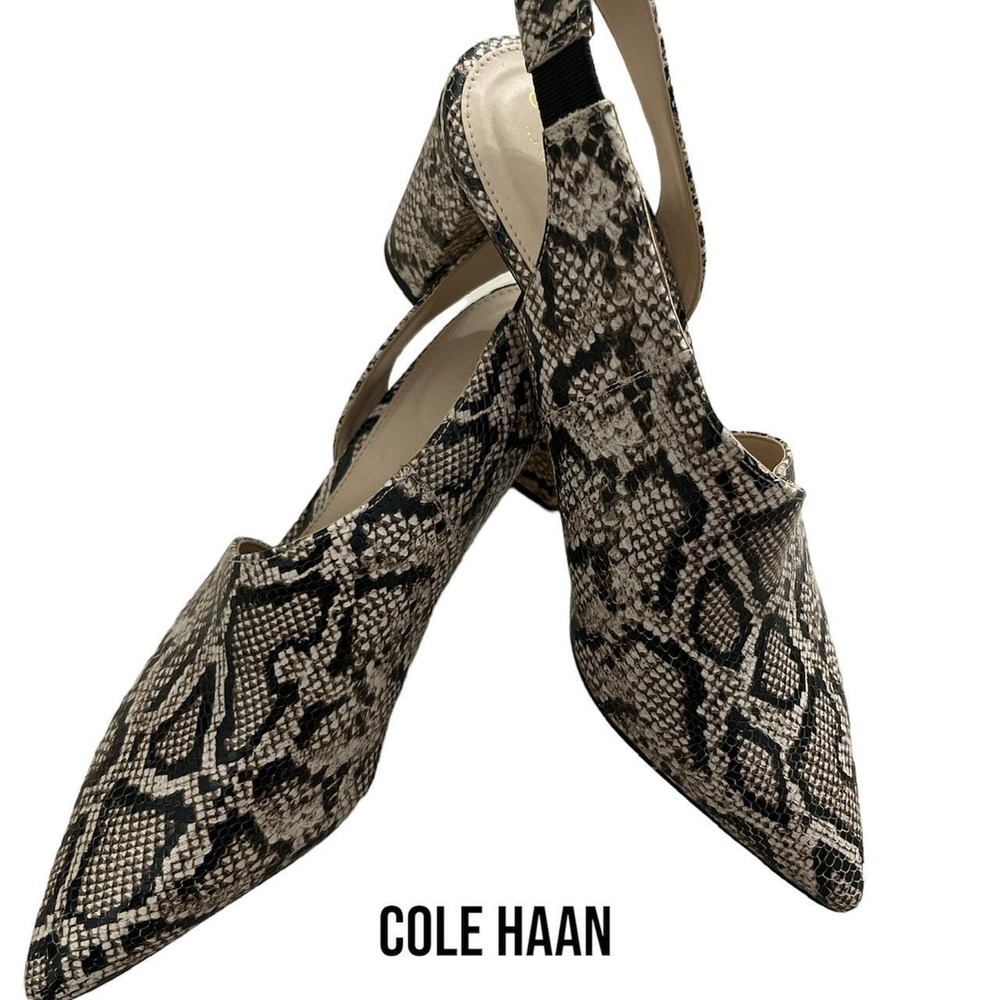 Cole Haan Grandseries Snakeskin Slingback Block Heel Pumps Neutral 7B - Picture 4 of 8
